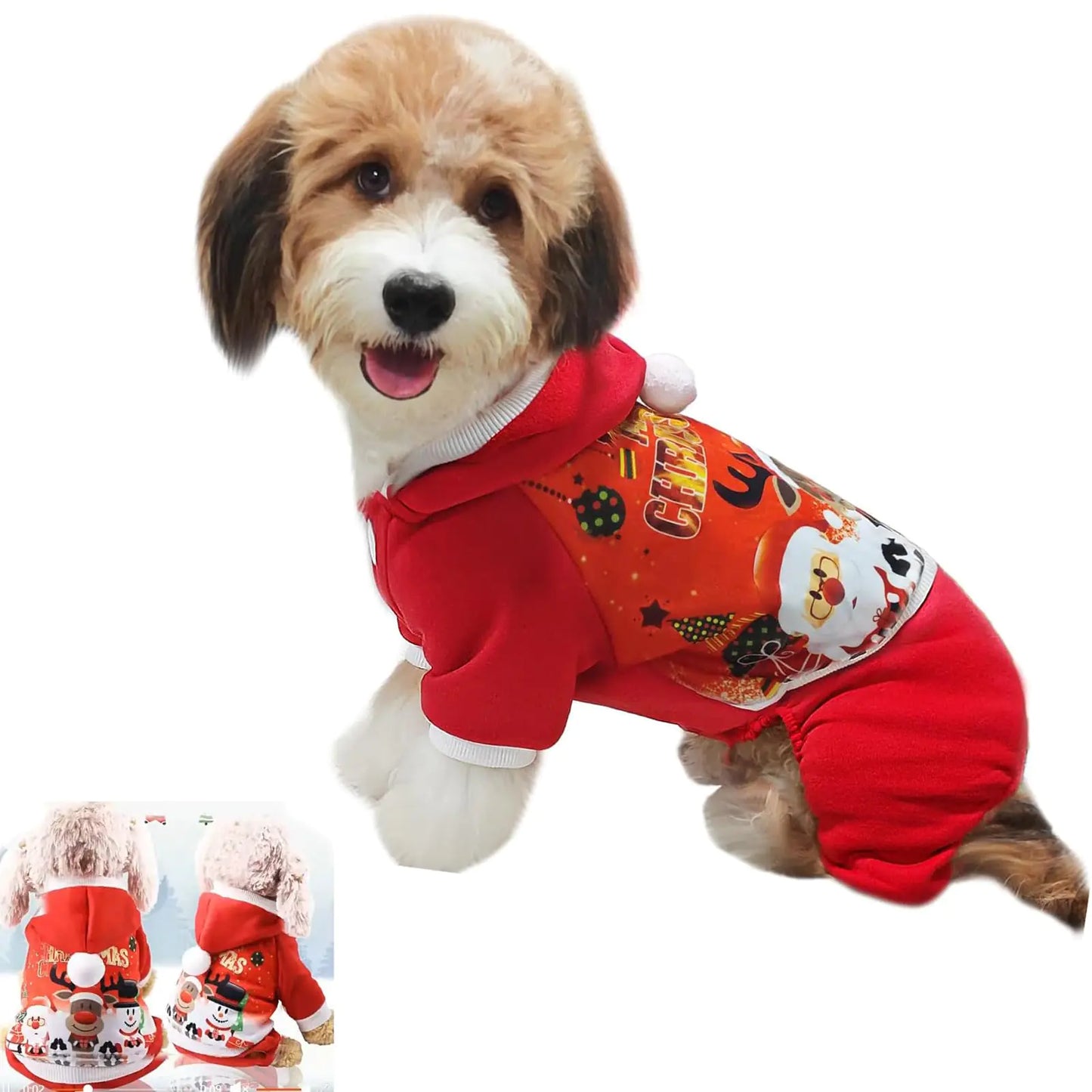 Dog Christmas CostumesPet Outfits Adorable Cold Weather Sweater Coat Double-Layer Thickened Fleece Cartoon Printed Elk Transformation CostumeDog Clothes for Small Medium Dogs Cats (Medium)