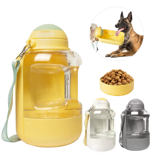 2-in-1Portable Dog Water Bottle with Folded Water Bowl Yellow Outdoor Pet Water Bottle Leak Proof & Lightweigh Water Bottles for Dogs Portable Pet Water Bottle for Camping Walking (Yellow 35oz)