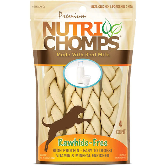 NutriChomps Dog Chews 6-inch Braids Easy to Digest Long Lasting Rawhide-Free Dog Treats Healthy 4 Count Real Milk flavor