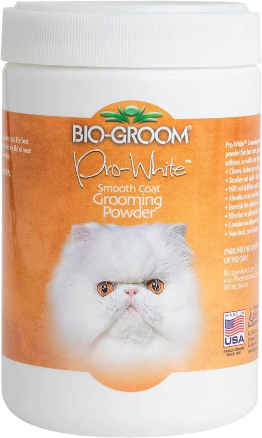 Bio-Groom Pro-White Dog Grooming Powder - Smooth Coat Defense Dog Bathing Supplies Puppy Wash Cat & Dog Grooming Supplies Cruelty-Free Made in USA Dog Powder for Odor - 8 oz 1-Pack