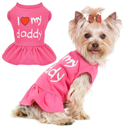Dog Dress Dog Clothes for Small Dogs Girl Cute I Love My Mom/Dad Pink Dog Dresses Breathable Pet Spring Summer Clothes Puppy Cat Outfits for Valentines Day