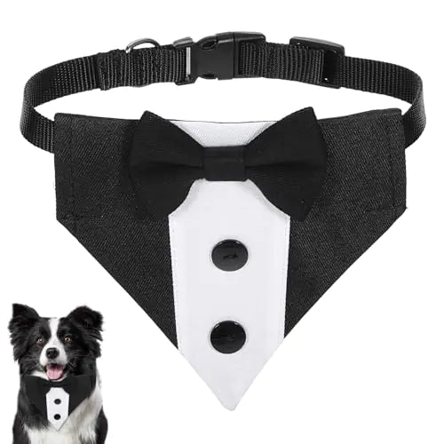 JJUNW Dog Tuxedo Dog Suit Dog Wedding Bandana Collar with Bow Tie Adjustable Dog Prince Wedding Bow Tie Shirt Formal Dog Engagement Birthday Tuxedo for Small Medium Large Dogs Pets(M)