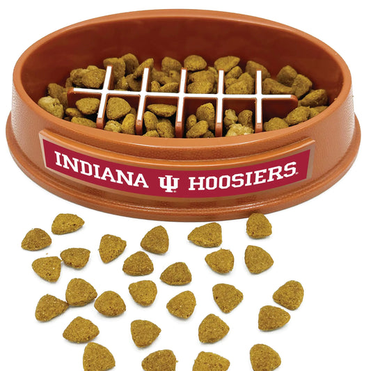 NCAA Super-Bowl - Indiana Hoosiers Slow Feeder Dog Bowl. Football Design Slow Feeding Cat Bowl for Healthy Digestion. Non-Slip Pet Bowl for Large & Small Dogs & Cats