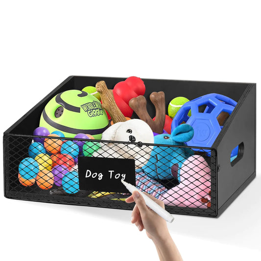 Wood Toy Storage Bin Dog Toy Basket Dog Toy Storage Box Large Dog Stuff Organizer with Handle Dog Toy Bin with Chalkboard and Marker Toy Storage Basket for Dog Cat Pet Stuff Storage Bin Black