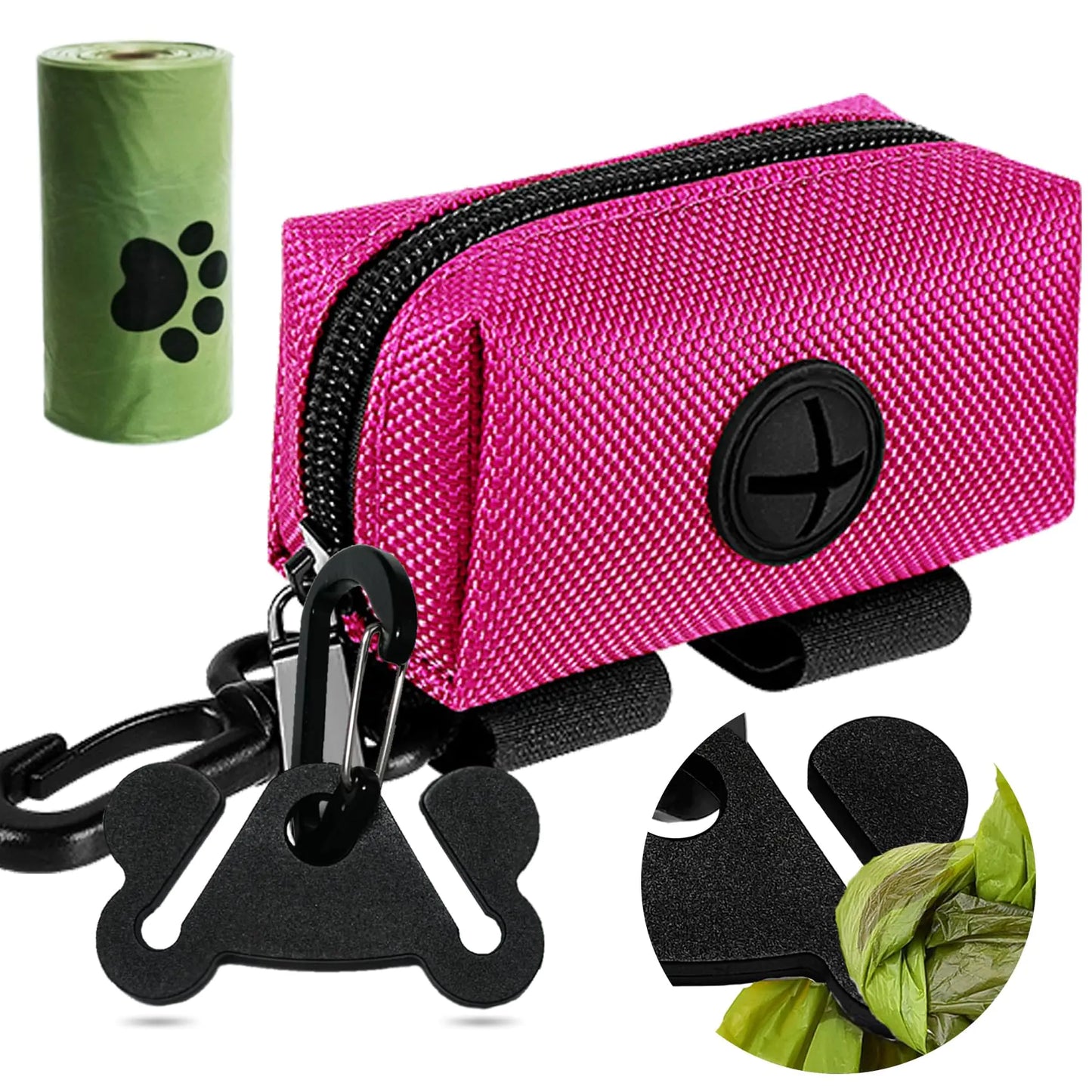 Dog Poop Bag Holder for Leash Attachment Dog Poop Bag Dispenser Dog Waste Bag Dispensers Dog Poop Bag Holders Fit Dog Leash Accessory With Hand Free Holder Carriers (Black) Pink