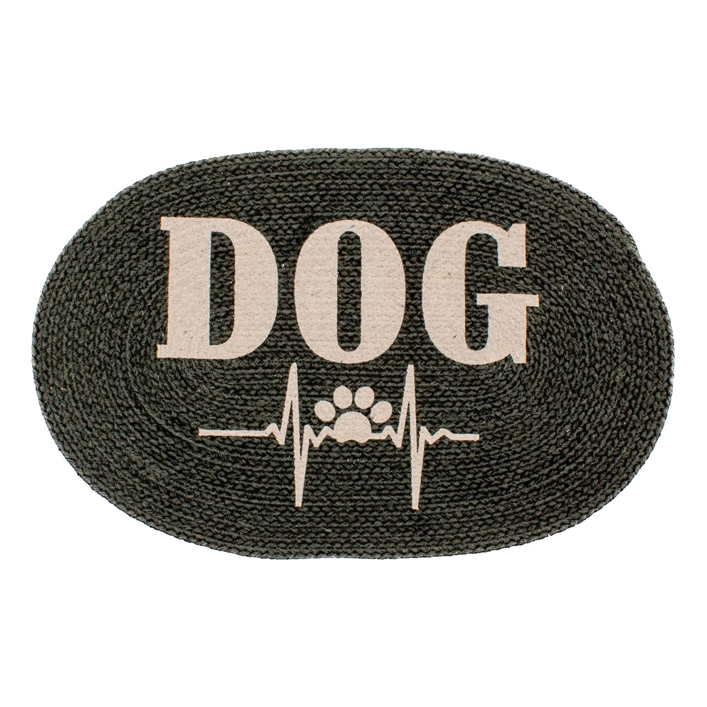 Super Area Rugs Decorative Dog Feeding Mat/Rug for Bowl Natural Cotton Easy Clean Love 15" x 23" Charcoal