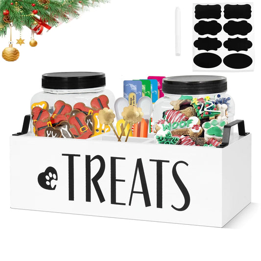 Ziprofly Dog Treat Container with Handle Dog Food Treat Jar Set Modern Farmhouse Dog Treat Container with Wood Box Pet Treat Storage Container for Dog and Cat Dog Food Storage Gift for Pet