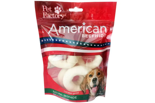 Pet Factory American Beefhide 3" Bagels Dog Chew Treats - Natural Flavor 4 Count/1 Pack