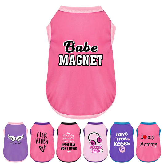 Color-Blocked Dog Tank Top with Playful Heat Transfer Designs – Lightweight Polyester Shirt for SmallMediumDogs Perfect for Casual Outings.Babe Magnet Pink XS
