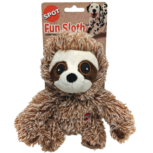 SPOT Fun Sloth Dog Toy - Soft Stuffed Squeaky Plush Fabric Toy for Mini and Small Dogs and Puppies Enrichment for Light Chewers and Cuddlers 7in