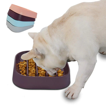 Hifrenchies Healthy Slow Feeding Dog Bowl for French Bulldog -Slow Feeder Dog Bowl No Chocking Dog Cat Food Bowl with Striped Shape Pattern (Coffee)