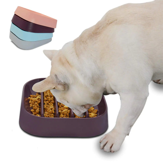 Hifrenchies Healthy Slow Feeding Dog Bowl for French Bulldog -Slow Feeder Dog Bowl No Chocking Dog Cat Food Bowl with Striped Shape Pattern (Coffee)