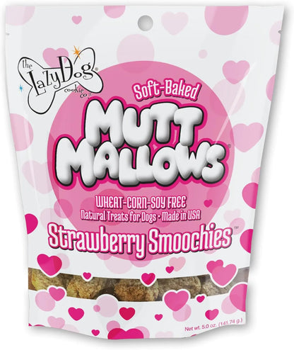 The Lazy Dog Cookie Co. Soft Dog Treats Mutt Mallows Strawberry Smoochies for Small Medium and Large Dogs Wheat-Free Baked in The USA 5 oz. (Pack of 1)