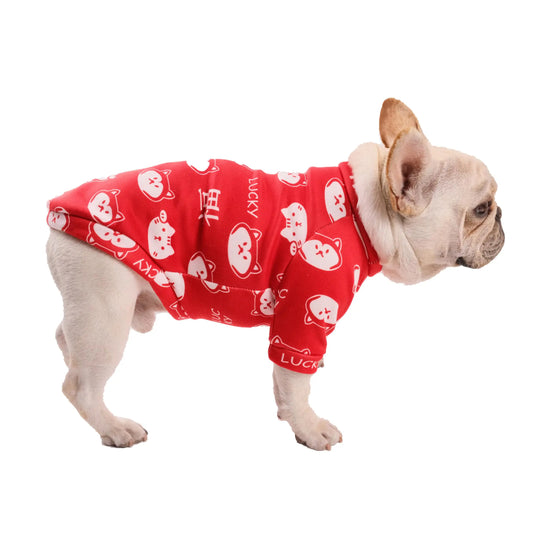 CHEERTAILS Cartoon Dog Shirts for Small Dogs Cute French Bulldog Clothes Boy Girl Fleece Dog Sweaters for Small Dogs Tshirt for Frenchie Dog Chihuahua Teddy (RedM)