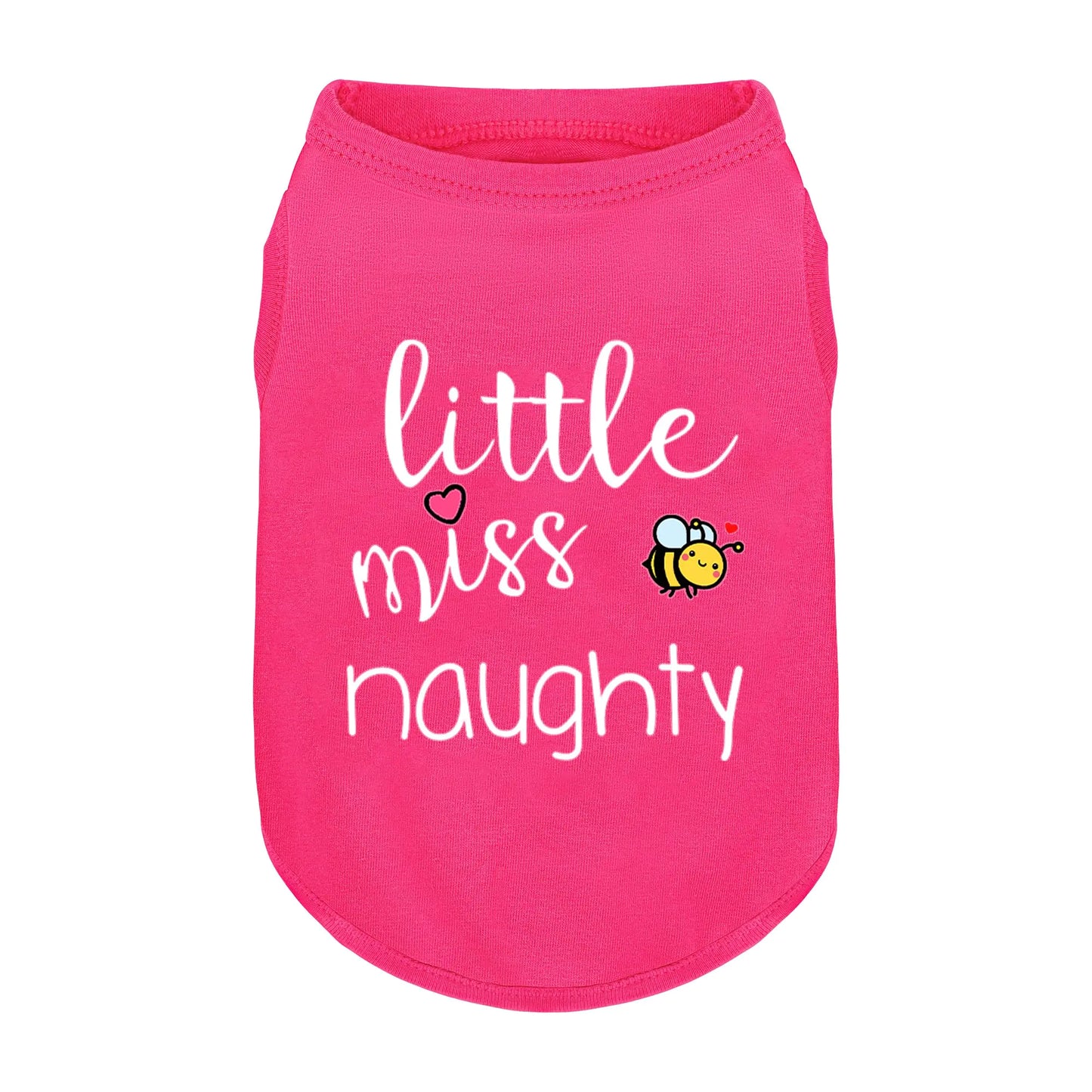 Pink Cotton Dog Shirt with Little Miss Naughty Bee Print Soft & Breathable Pet Apparel for Small to Large Dogs Cute All-Season Outfit.Pink XS