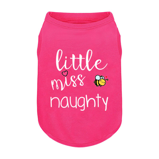Pink Cotton Dog Shirt with Little Miss Naughty Bee Print Soft & Breathable Pet Apparel for Small to Large Dogs Cute All-Season Outfit.Pink XS