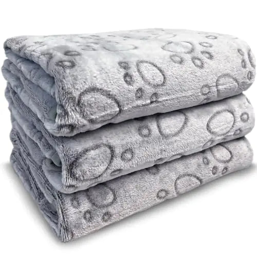 1 Pack of 3 Dog Blankets Flannel Dog Blanket Washable Soft and Fluffy Cute Paw Print Pet Blanket Dog Pet Blanket 41" x 31" (Gray)