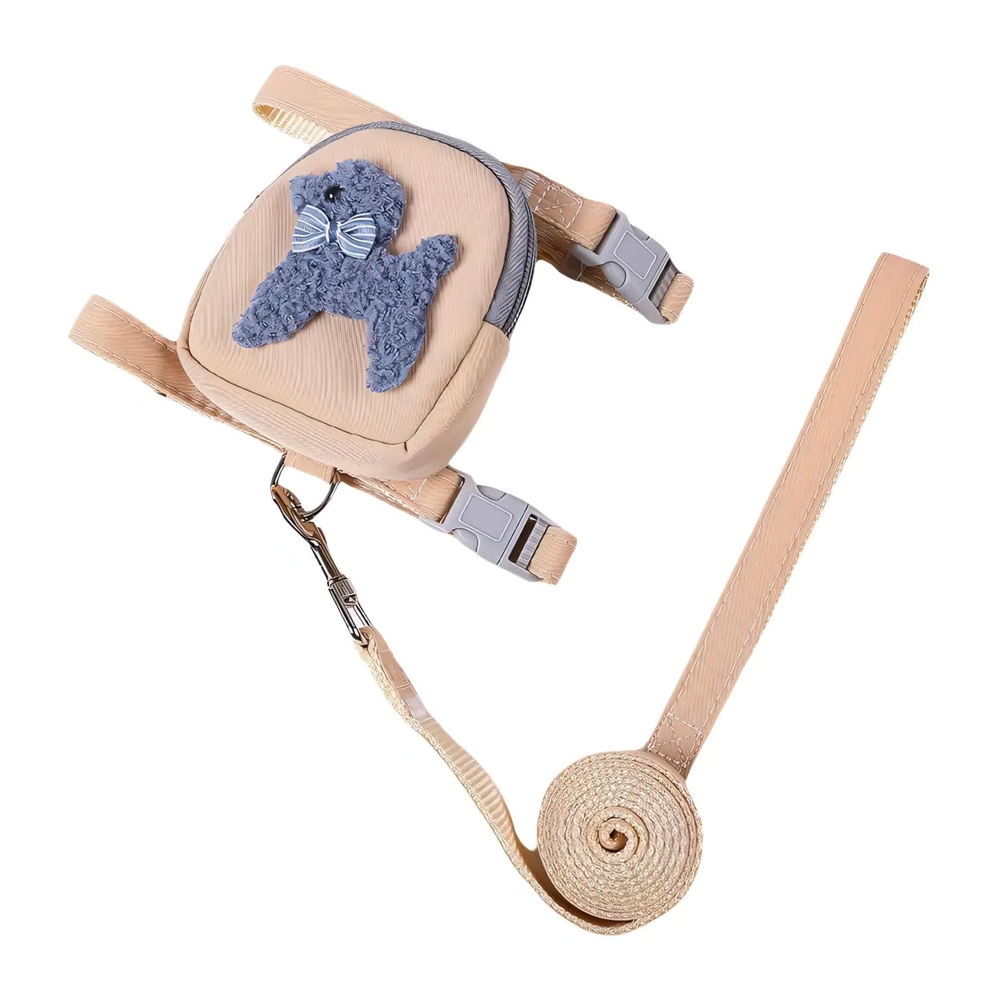 Dog Backpack Harness with Leash Pet Self Carrier Adjustable Travel Hiking Walking Harness Backpack for Small Dogs & Cats (Apricot M)