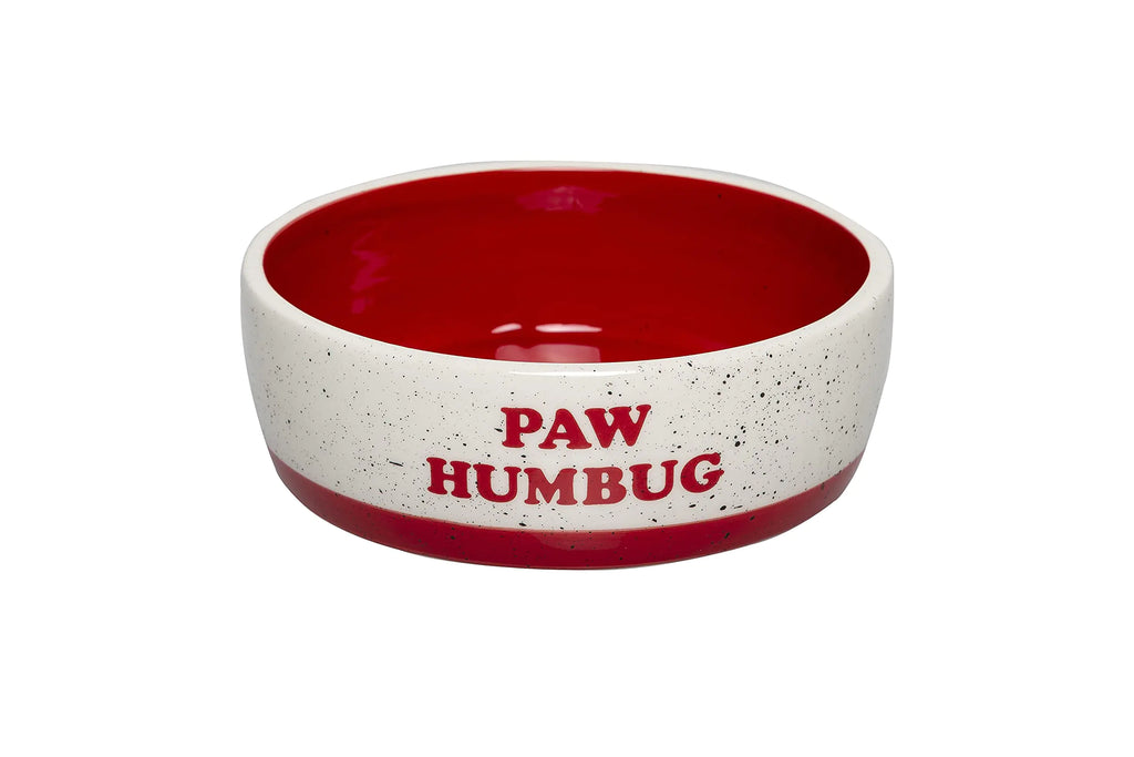 Pearhead Paw Humbug Christmas Pet Bowl Speckled Dog Water and Food Dish Holiday Dog Pet Bowl Holds 3 Cups Medium