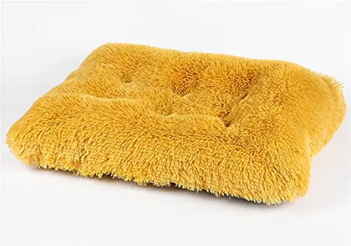 Liveinu Long Plush Calming Pet Bed Cuddler Pet Bed for Dogs and Cats Fluffy Faux Fur Dog Bed with Anti Slip Bottom Machine Washable Pet Sleep Bed Crate Mat Yellow 2XL