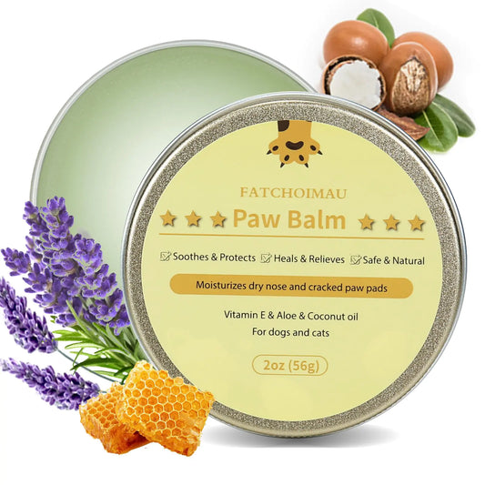 Fatchoimau Natural Dog Paw Balm for Dogs and Cats. Moisturizes Dry Nose & Cracked Paw Pads | Snout Soother Moisturizer & Paw Protector | Lick Safe Dog Nose Balm & Cat Paw Balm 2oz(56g)