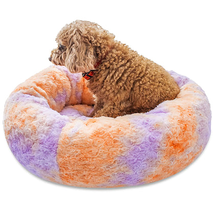 SM4BED Calming Dog Bed for Small Medium Dogs Cats 23 Round Anti-Anxiety Warm Fluffy Plush Faux Fur Bed Soft Anti-Slip Donut Washable Pet Bed Fits up to 30 lbs Pets