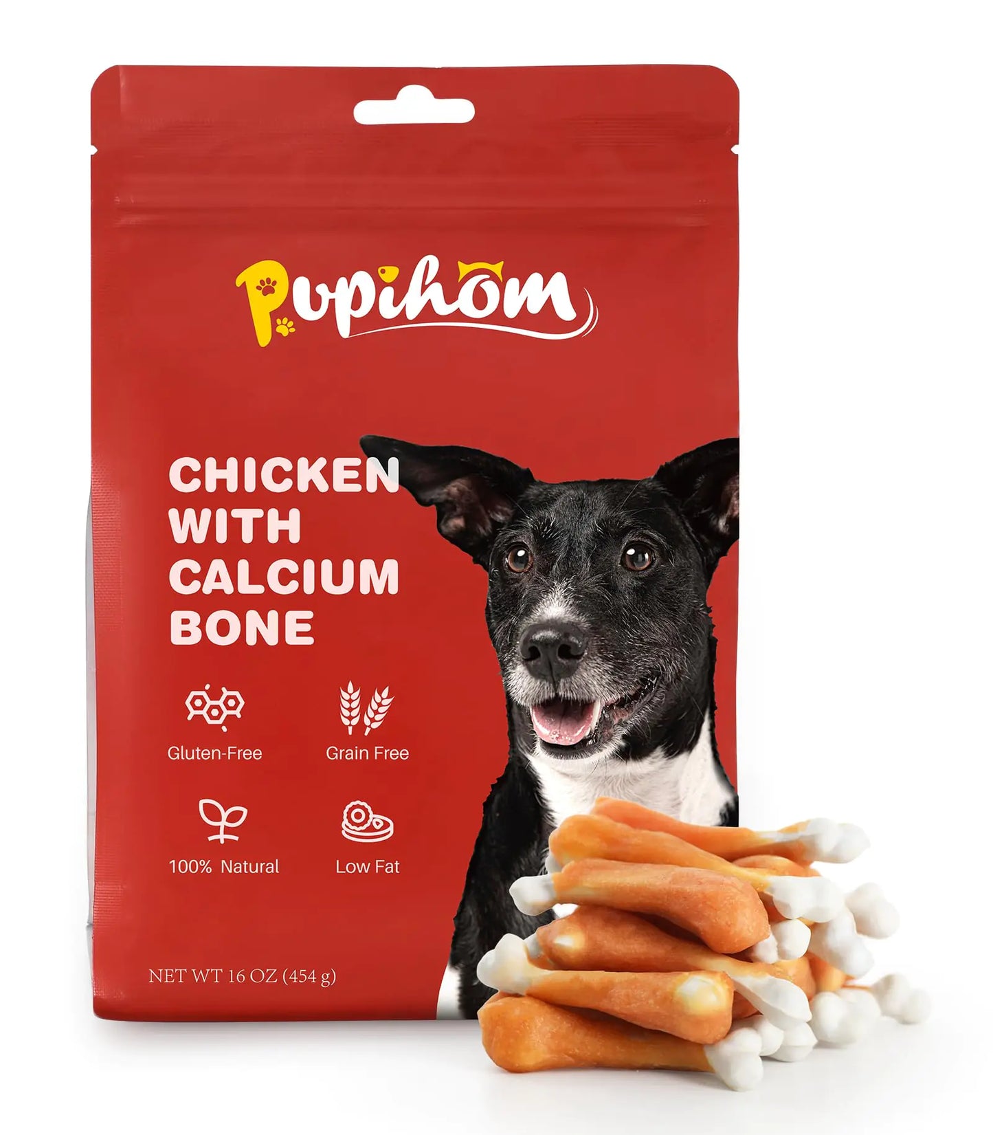PUPIHOM 16OZ Dog Chewy Treats Chicken Calcium Bone Dog Treats Teeth Clean Training Chewy Snacks Dog Treats for Small Medium Large Dogs