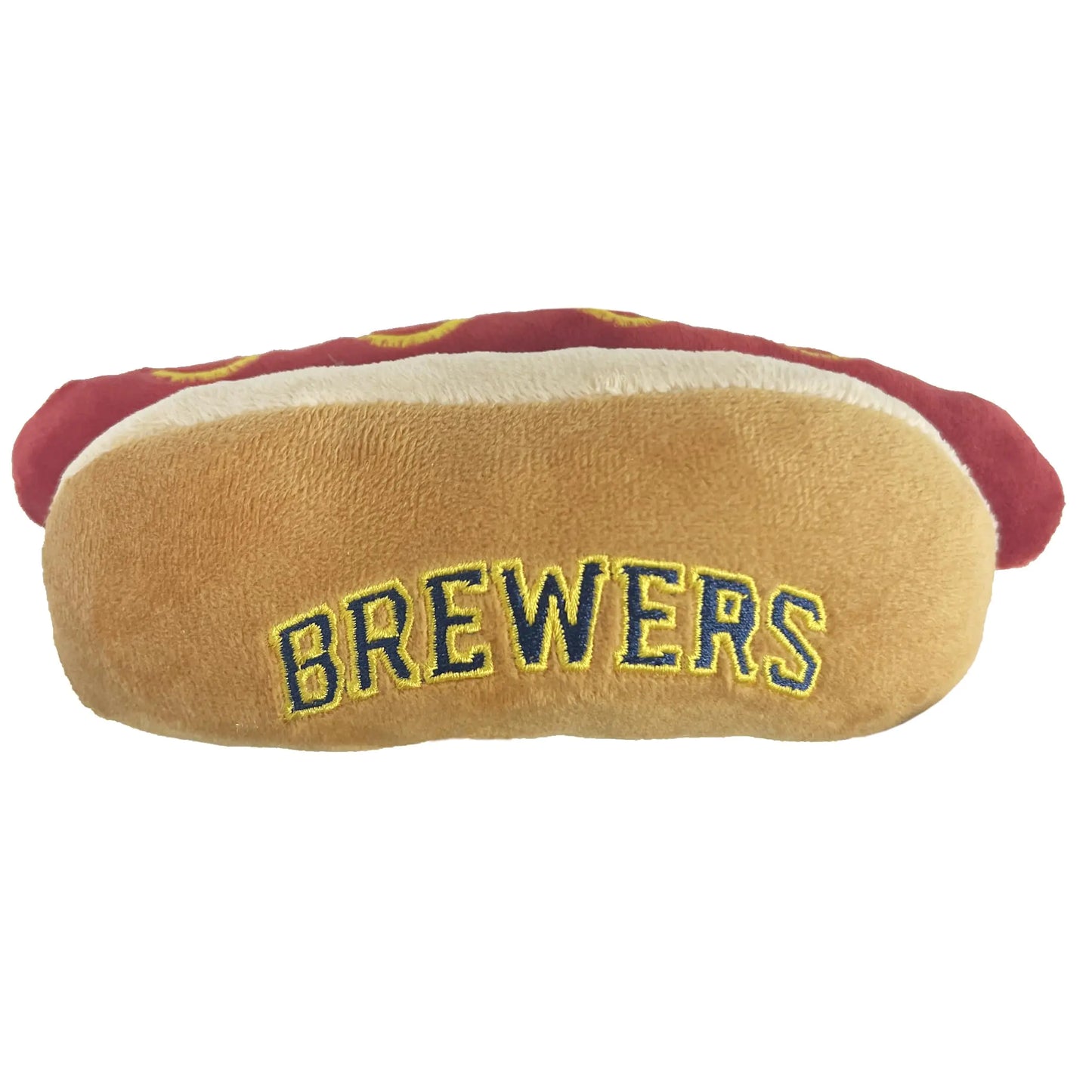 MLB Milwaukee Brewers Plush Dog Toys - Stadium Theme Snacks - Cutest Plush HOT-Dog Toy for Dogs & Cats with Inner Squeaker & Premium Embroidery of Baseball Team Name/Logo