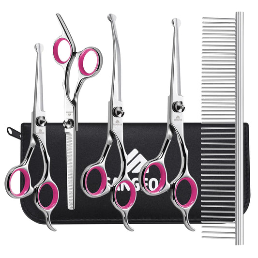 Dog Grooming Scissors 6-in-1 Professional Dog Grooming Kit 4CR Stainless Steel Dog Scissors for Grooming Heavy Duty Dog Shears for Grooming Dog Grooming Supplies Pet Grooming Kit for Dogs at Home