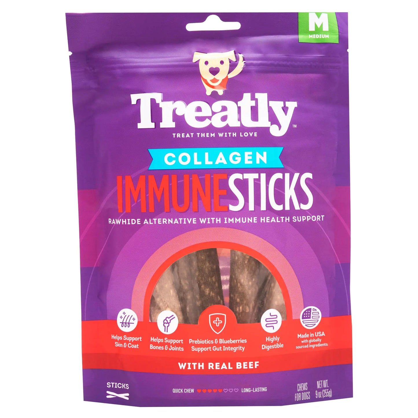 Treatly Collagen Smart Sitcks Dog Treats - Beef Flavor 9oz/1 Pack
