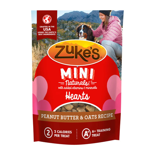 Zukes Mini Naturals Soft Dog Treats for Training Valentine Dog Treats Hearts Peanut Butter and Oats Recipe - 5 oz. Bag