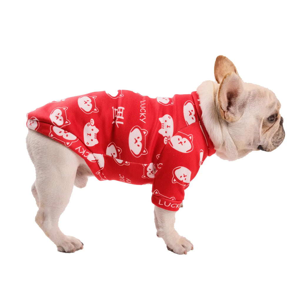 CHEERTAILS Cartoon Dog Shirts for Small Dogs Cute French Bulldog Clothes Boy Girl Fleece Dog Sweaters for Small Dogs Tshirt for Frenchie Dog Chihuahua Teddy (RedM)
