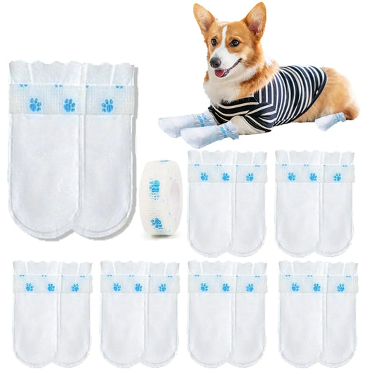 ziyue 12Pcs Disposable Dog Booties for Paw Protection Dog Feet Covers Pet Shoes for Dogs Paw Wound Recovery Protectors with 1 Roll Dog Paw Bandage for Medium Large Dogs
