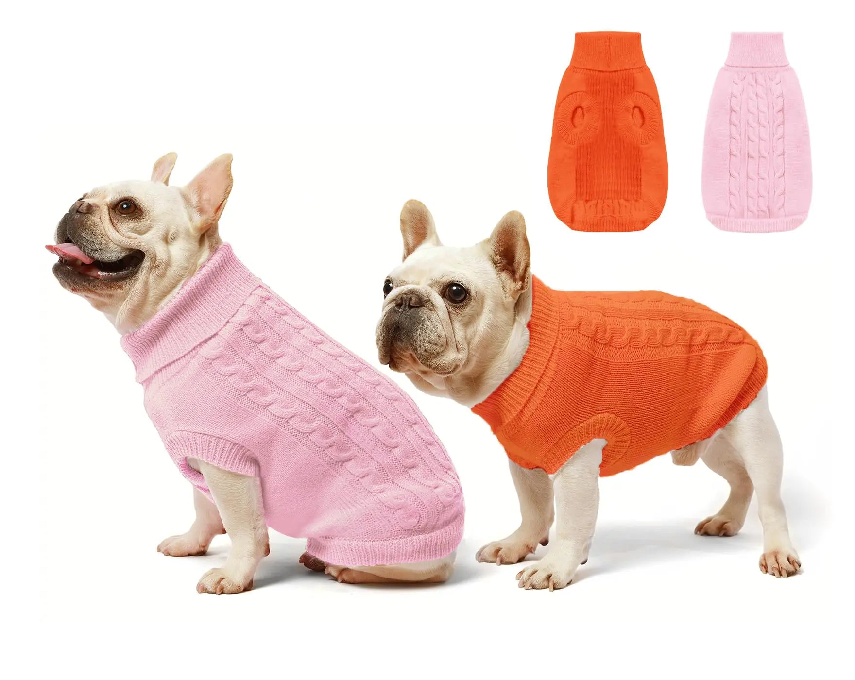 2 Pack Dog Sweater Pet Classic Clothes - Soft Puppy Small Thickening Turtleneck Warm Sweatshirt in Cold Weater for Chihuahua Bulldog Dachshund Pug (XS Pink Erythrinus)