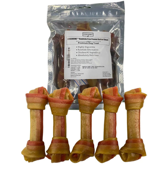 DOGCHEWZ™ Rawhide Free Knotted Bone Peanut Butter Small Dog Chew Treats 5" (5 Ct/Bag) - Chicken Flavor - Gluten Free