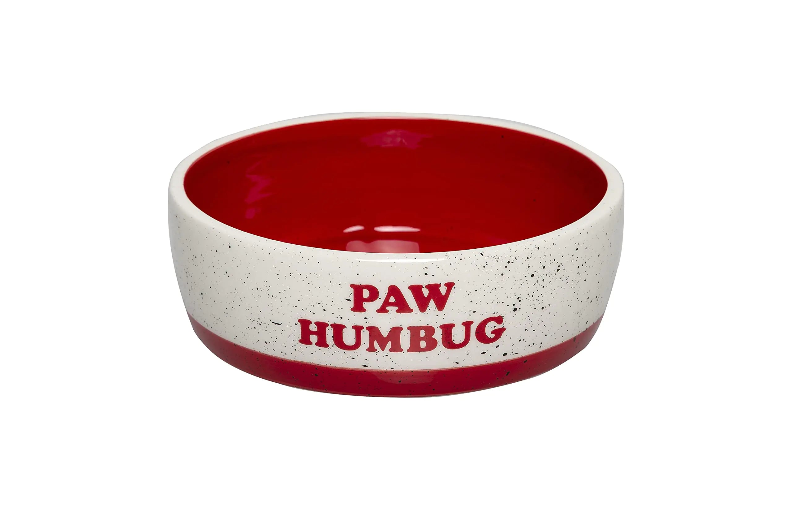 Pearhead Paw Humbug Christmas Pet Bowl Speckled Dog Water and Food Dish Holiday Dog Pet Bowl Holds 3 Cups Medium