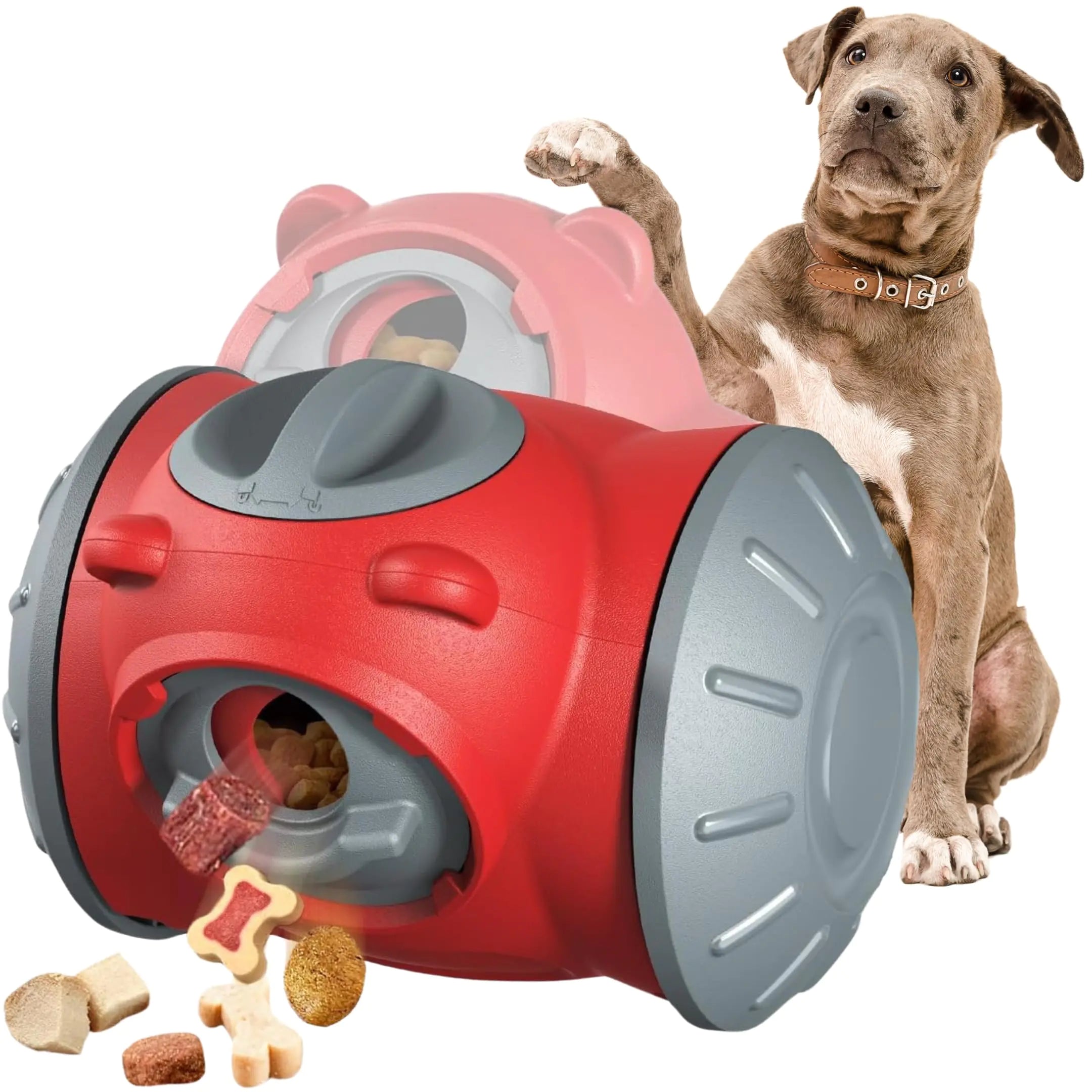 LapDog New Rolling Dog Treat Dispensing Toy Dog Adjustable Slow Feeder Dog Interactive Puzzle Toy for Small Medium Large Dogs Not A Chew Toy (Red)