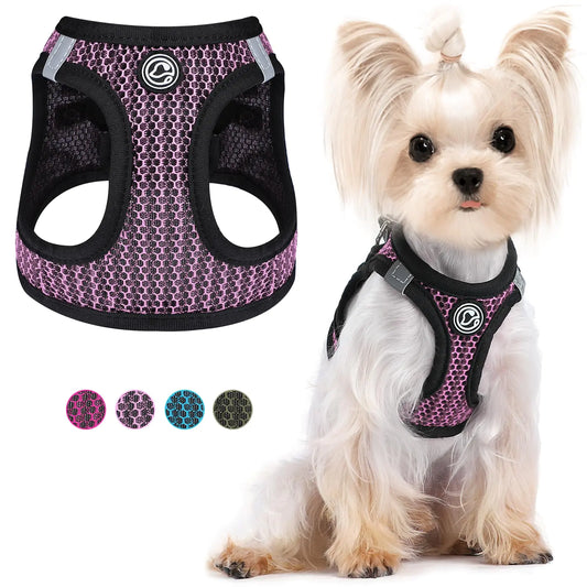 XS Dog Harness for Small Dogs No Pull Dog Harness Soft Air Mesh Puppy Harness Step in Small Dog Harness Cat Harness All Weather Outdoor Dog Vest Harness for Pet Cats Dogs (Pink X-Small)