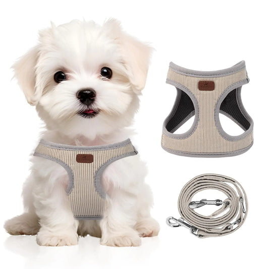 Xipdoger Dog Harness with Multifunction Dog LeashNo Pull Reflective Step-in Harness for Soft Adjustable No Choke Escape ProofEasy Walk Dog Harness for PuppySmall Dogs (Beige &Grey XS)