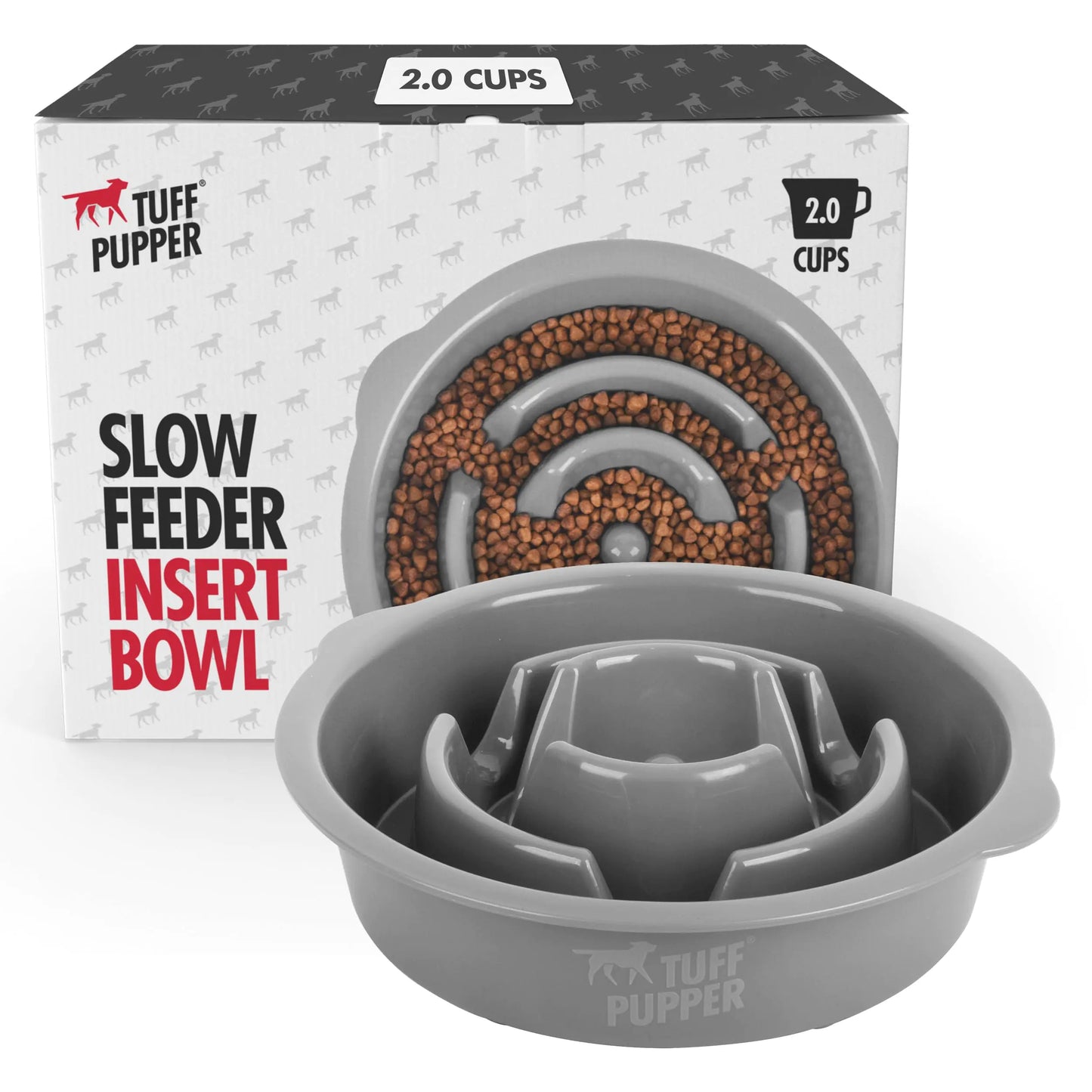 Tuff Pupper Slow Feeder Insert Bowl | Puzzle Maze Slows Down Eating | Elevated Feeder Tray Bowl | Standalone Dog Bowl | Pet Bowl Insert | Easy Clean Dishwasher Safe (2 Cups - Fits 7.5-8 Inch Hole)