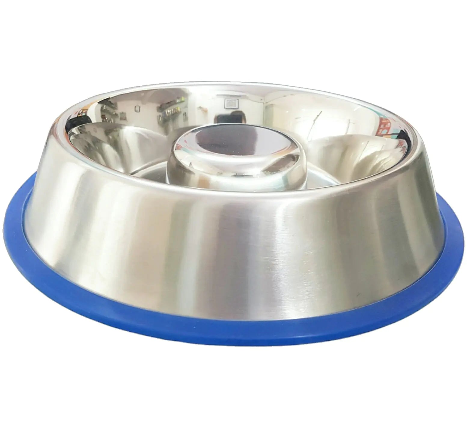 Mr. Peanuts Stainless Steel Interactive Slow Feed Dog Bowl with a Blue Silicone Base Fun Healthy Bloat Stop Feeder (Small)
