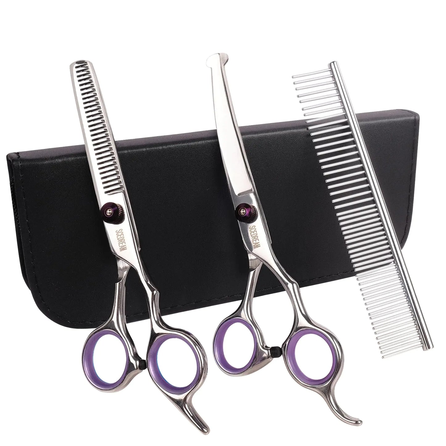 SCEDREAM Professional Dog Grooming Scissors with Safety Round Tips 3 in 1 Dog Grooming Scissors Kit 4CR Stainless Steel Professional Pet Grooming Shears for Dog Sharp and Durable Purple