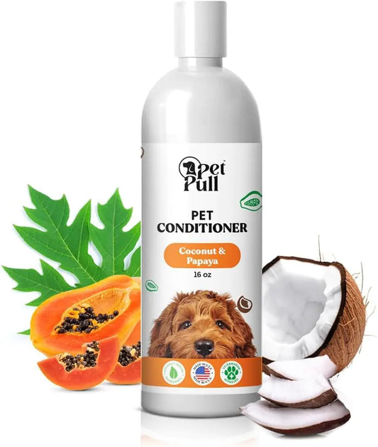Pet Pull Dog Conditioner Puppy Essentials - Moisturizing Conditioner for Dogs with Coconut and Papaya Scent - Plant Based Dog Bath Supplies Detangle and Revive Pets Coat - Made in USA (16 Oz)
