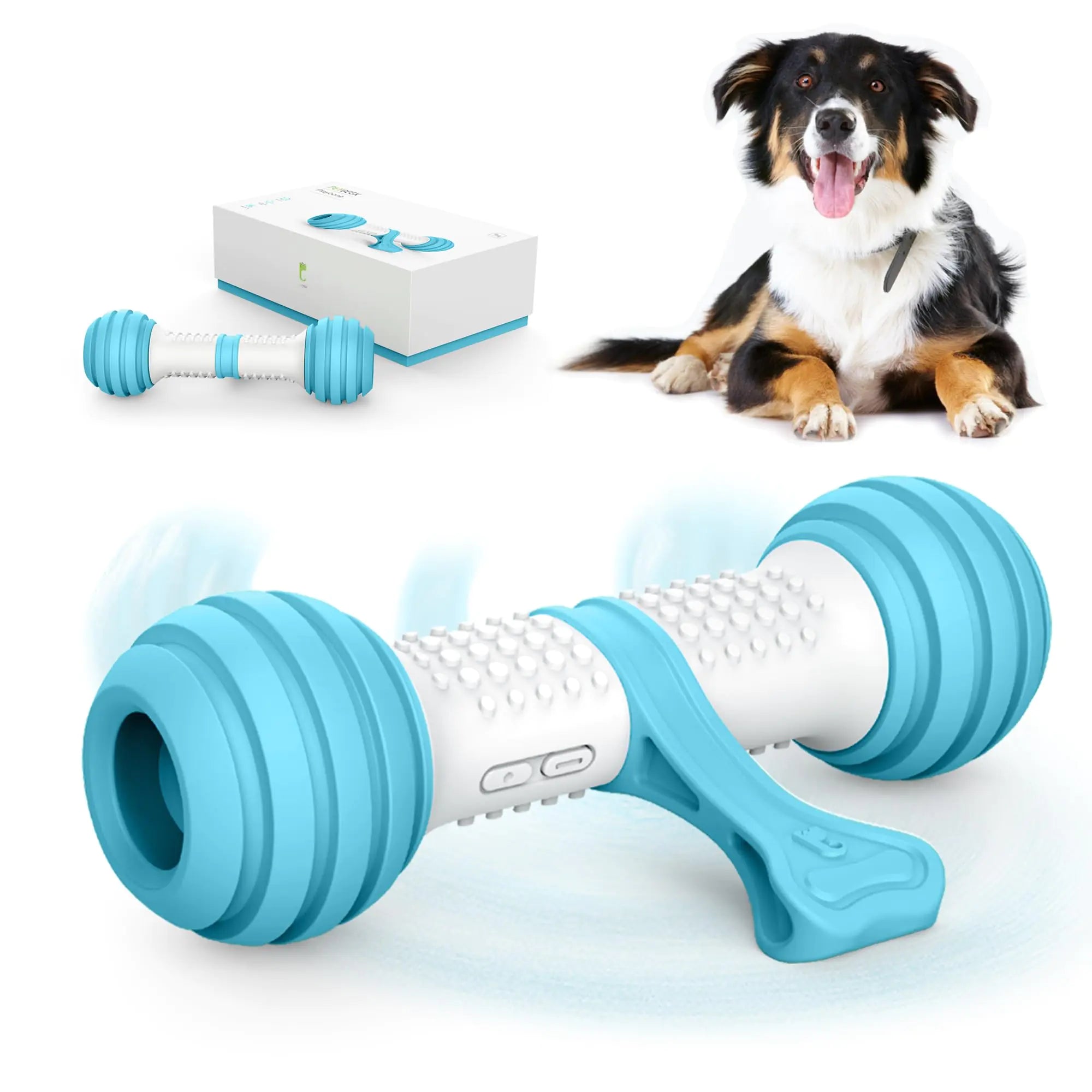 PETGEEK Interactive Dog Bone Toy Automatic Dog Chase Toy Electronic Dog Toys for Medium/Large Dog Boredom USB Rechargeable Safe Material PC & TPU Blue Color