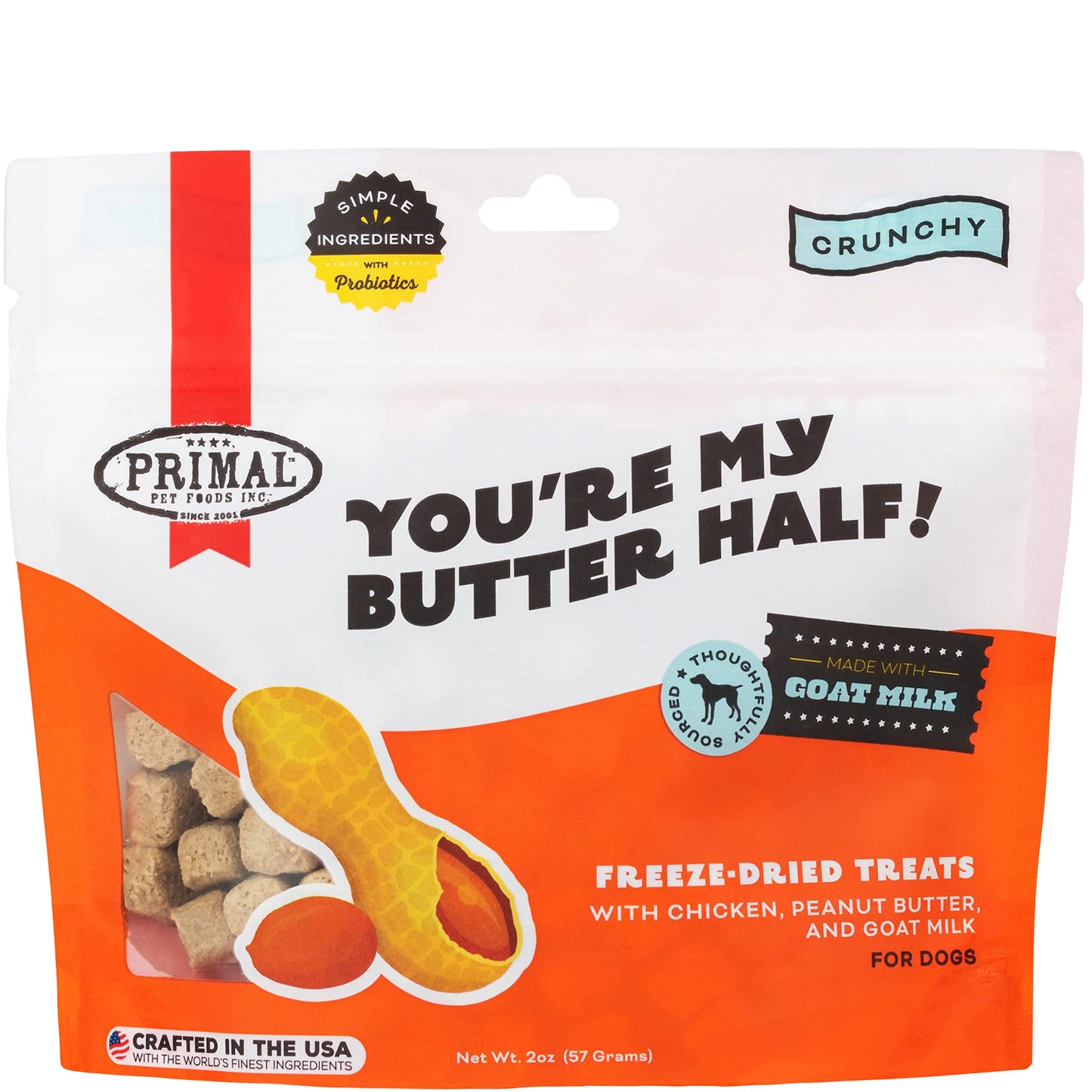 Primal Freeze Dried Dog Treats; Chicken & Peanut Butter Dog Treats with Goat Milk for Dogs Youre My Butter Half Grain Free Training Treats for Dogs with Probiotics 2 oz