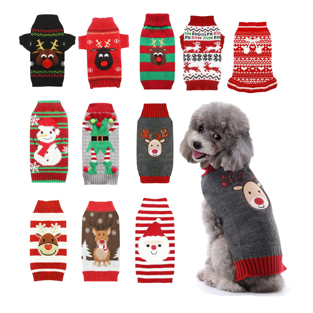 AXIIJGL Christmas Sweaters for Dogs Reindeer Dog Fleece Sweater Striped Dog Winter Clothes Holiday Christmas Sweater for Cats with Leash Hole Christmas Dog Clothes
