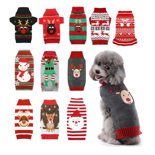 AXIIJGL Christmas Sweaters for Dogs Reindeer Dog Fleece Sweater Striped Dog Winter Clothes Holiday Christmas Sweater for Cats with Leash Hole Christmas Dog Clothes