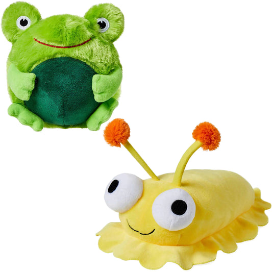 Blueberry Pet Pack of 2 Squeaky Plush Dog Toy 6" Frog and 12" Slug Durable Interactive Chew Toy for Puppies and Small Dogs Teething