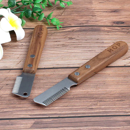 Wooden Handle Pet Plucking Knife for Dog Grooming