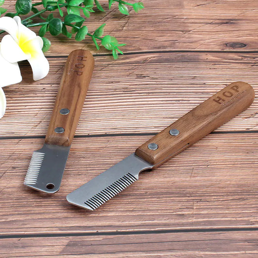 Wooden Handle Pet Plucking Knife for Dog Grooming